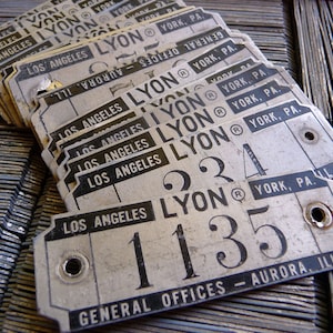 Lyon locker numbers, vintage locker number, locker basket blate, ID marker image 1