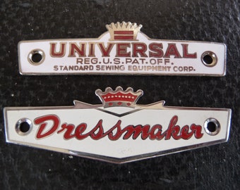 Sewing machine logo from an old Universal and Dressmaker sewing machines
