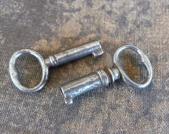 Tiny 1-1/8" steel skeleton keys, small vintage cabinet keys for restoration or art  -A-