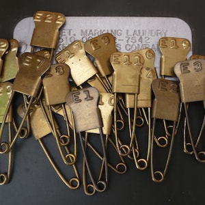 One dozen Vintage Military Pins Brass Embossed 1-24 Numbered Pins Marker Key Tag Pins image 3