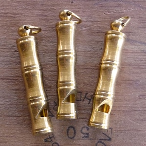 BRASS Police Whistle, Dog Whistle, Whistle Pendant, Whistle Charm, Bamboo Look