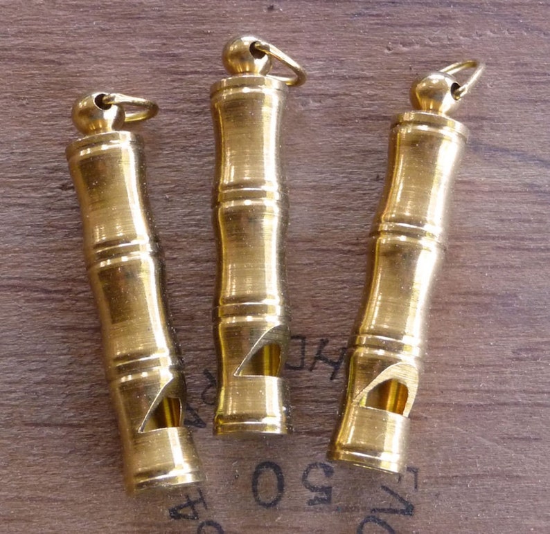 BRASS Police Whistle, Dog Whistle, Whistle Pendant, Whistle Charm, Bamboo Look afbeelding 1