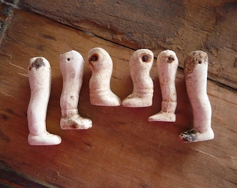 Antique German doll LEGS, 6qty excavated parts
