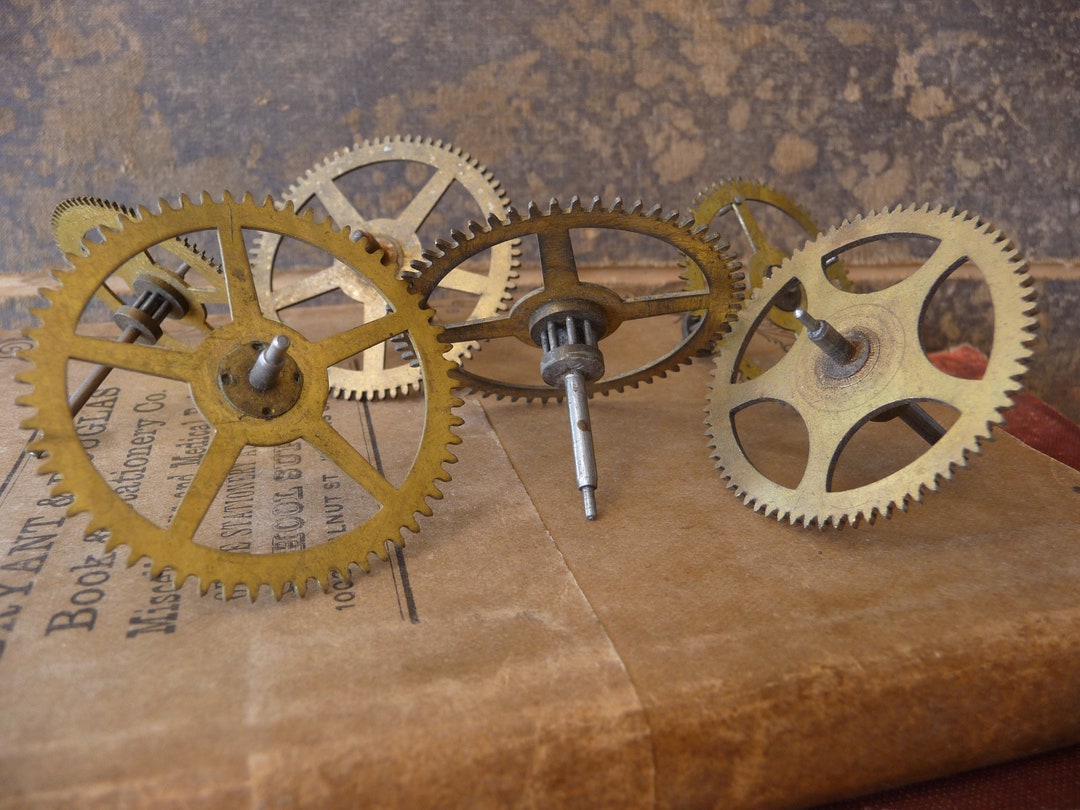 6 Large Vintage Brass Clock Gears Wheels Cogs Medium Size Etsy