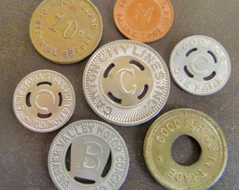 Vintage TOKENS, Mass Transit Tokens, Train, Trolly, El, Bus, Bridge, Subway, Cash Fare