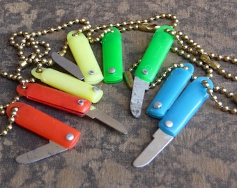 Two Vintage Hong Kong Toy Pocket Knives, Retro Plastic Keychain Charms