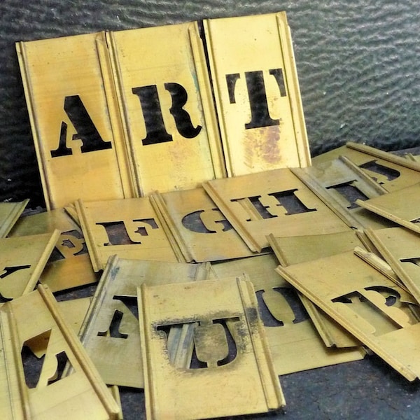 Brass Stencils - Vintage Stencil Alphabet Letters Primitive Sign Marker ID Tag Plates