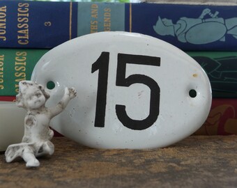 Vintage house number | enamel number | porcelain number | door number | plaque | number 15