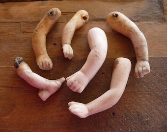 Antique German bisque doll arms, creepy grunge frozen Charlotte body parts