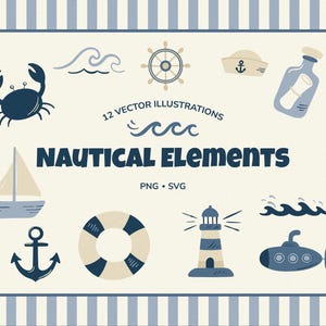 Nautical Elements Clipart Illustrations Set: Hand-Drawn Coastal Graphics (PNG & SVG)