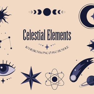 Celestial Clipart Set: Sun, Moon, Stars, Planets and Constellations - PNG & SVG Files