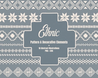 Conjunto de imágenes prediseñadas de patrones étnicos y elementos decorativos: 10 motivos modernos de inspiración folclórica dibujados a mano (SVG + PNG)