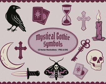 Mystical Gothic Clipart Illustrations Set: 12 Hand-Drawn Occult Symbols (PNG & SVG)