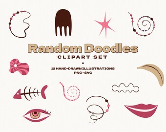 Conjunto de imágenes prediseñadas de garabatos aleatorios: 12 ilustraciones divertidas dibujadas a mano (SVG y PNG)