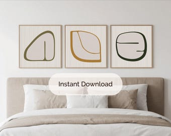 Arte mural abstracto orgánico: impresiones digitales de estilo bohemio, tranquilo, lujoso y acogedor (3 PDF descargables)