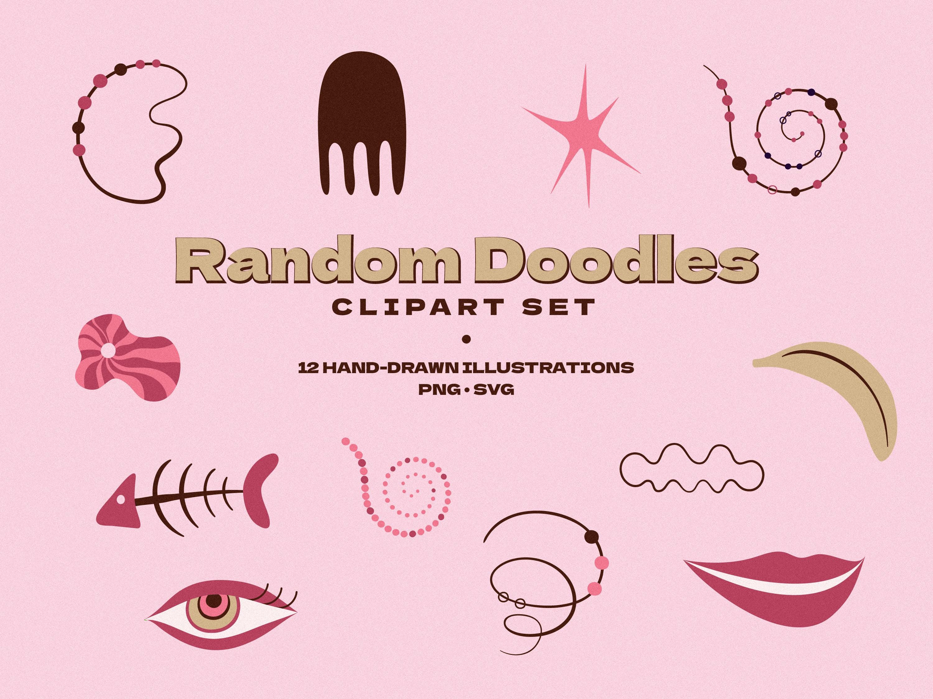 Random Dudles Random Doodles Clipart Set: 12 Hand-drawn Funky Illustrations (SVG ...