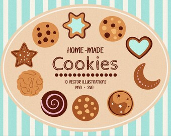 Imágenes prediseñadas de galletas caseras: 10 ilustraciones de dulces dibujadas a mano (PNG y SVG)