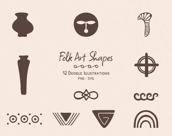 Formas de arte popular: 12 ilustraciones dibujadas a mano (SVG + PNG)