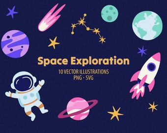 Space Exploration SVG & PNG Clipart Set | Hand-Drawn Astronaut and Planet Graphics