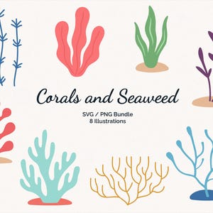 Conjunto de imágenes prediseñadas de corales y algas: ilustraciones de plantas oceánicas (PNG y SVG)