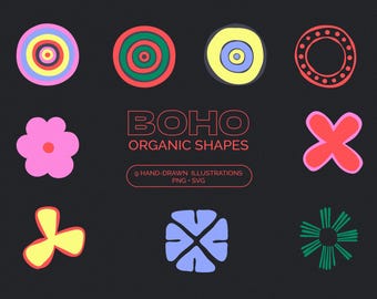 Conjunto de imágenes prediseñadas de formas orgánicas de dopamina: símbolos florales abstractos de la naturaleza (SVG + PNG)