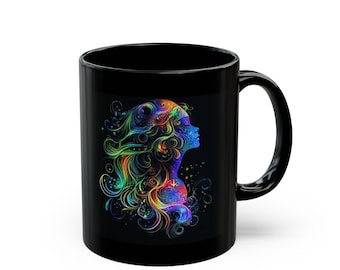 Colorful Art Mug, Inspirational Gift for Her, Coffee Tea Cup, Black Mug for Home, Cozy Vibes, Vibrant Artwork