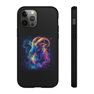 Cosmic Ram Phone Case, Colorful Aries Zodiac Gift, Tough Protective Cover, Horoscope Accessories, Astrology Lover Gift