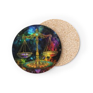 Cosmic Zodiac Coasters | Astrology Drink Mats, Spiritual Home Decor, Gift for Libra, Colorful Art Coasters, Celestial Drinkware