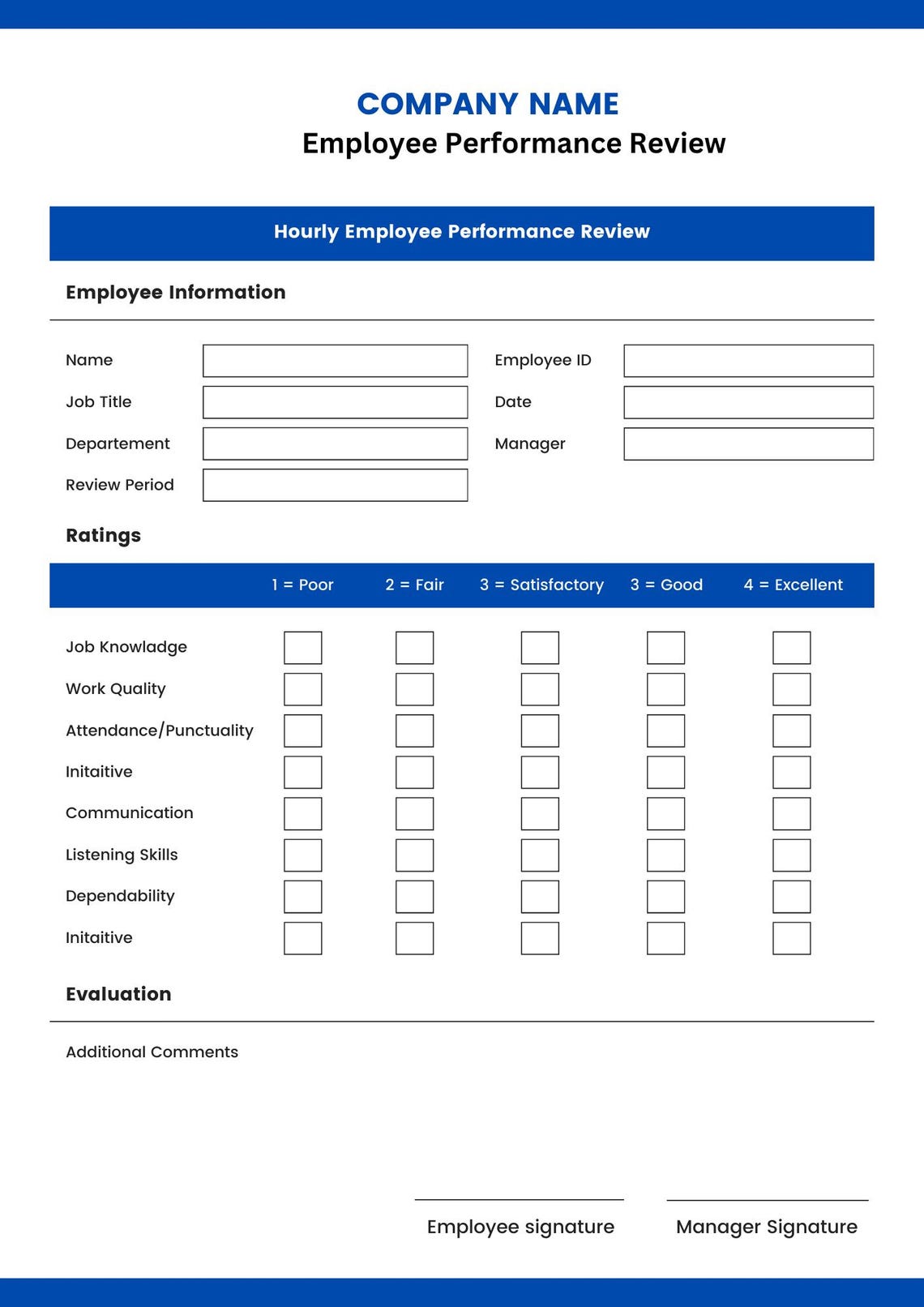 HOURLY PERFORMANCE REVIEW // Performance Template / Pip / Employee ...
