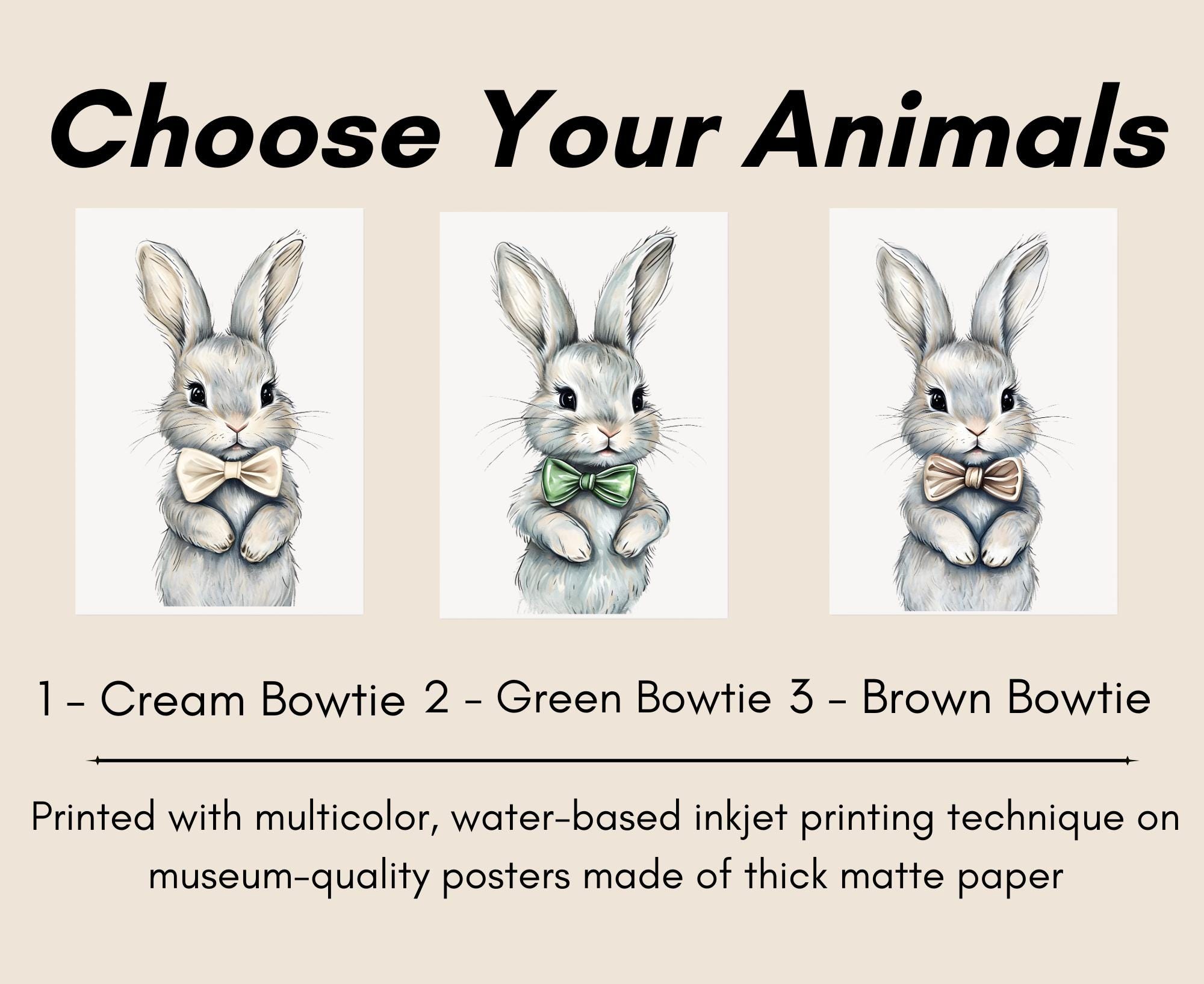Whimsical Bunny Wall Art | Matte Paper Posters | Dapper Bow Tie Rabbit ...