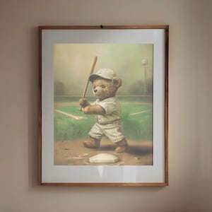 Baseball Teddy Bear Nursery Wall Art - Sports Baby Room Decor - Kids Wall Poster - Matte Finished Poster