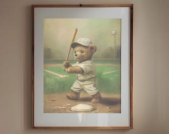 Honkbal teddybeer kinderkamer muurkunst - sport babykamer decor - kindermuurposter - mat afgewerkte poster