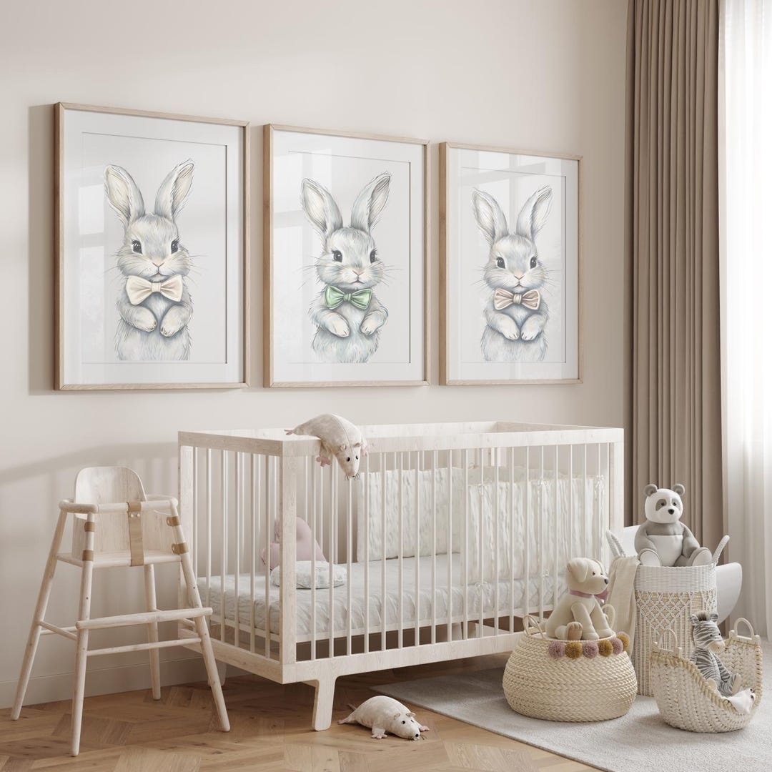 Whimsical Bunny Wall Art | Matte Paper Posters | Dapper Bow Tie Rabbit ...