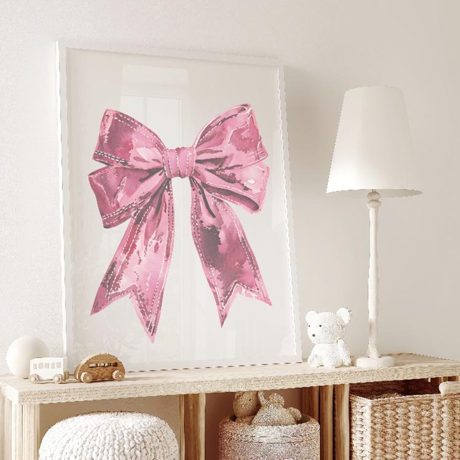 Pink Bow Wall Art Print Set | Nursery Bow Prints | Girls Room Decor ...