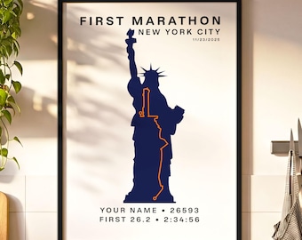 First Marathon New York City Print, Custom NYC Marathon Route Map Poster, Runner Gift