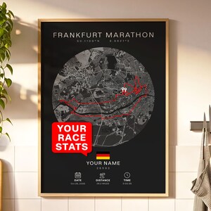 Personalisiertes 2025 Frankfurt Marathon Poster, Personalisiertes Laufposter, Marathon Karte, Strava Route, Geschenk für Läufer
