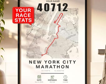 New York City Marathon Map Print, NYC Marathon Poster, Personalized Running Gift
