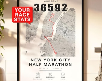 Impression de carte du semi-marathon de New York, affiche personnalisée du demi-itinéraire de New York, cadeau de coureur