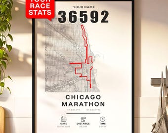 Personalized Chicago Marathon Map Print, Custom Running Gift, Route Poster