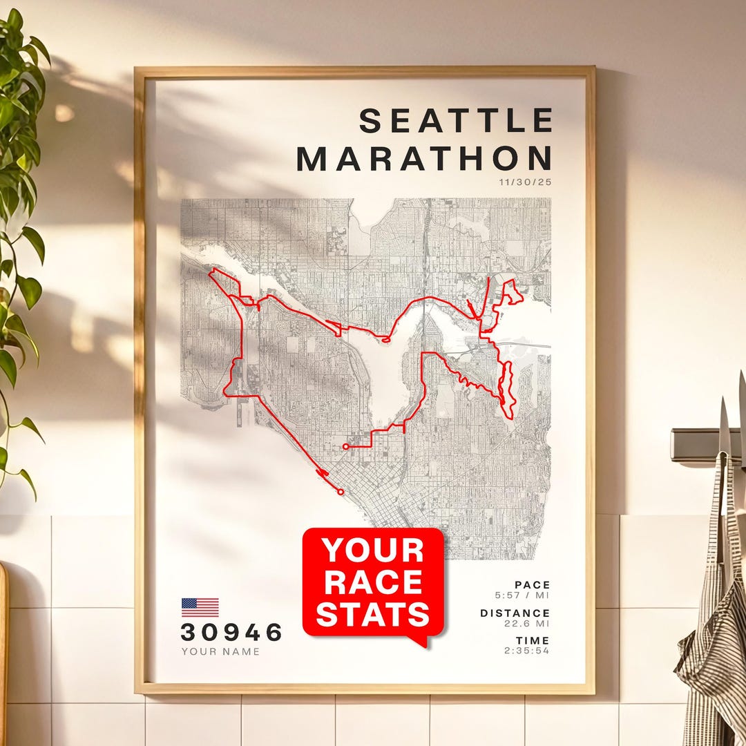 Personalized Seattle Marathon Map Print, Custom Running Route Poster ...