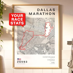 Personalized Dallas Marathon Gift Print, Custom Race Route Map Poster