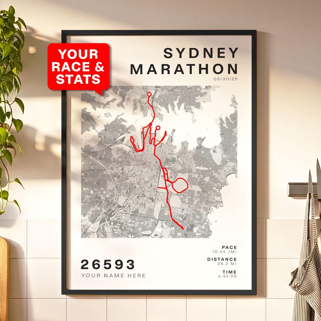 Personalized Sydney Marathon Map Print, Custom Running Gift, Marathon ...