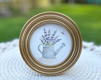 Lavender Watercolor, Framed Mini Art, Original Watercolor, Small Artwork, Cottage Style Decor,