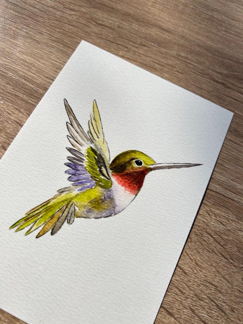 Hummingbird Watercolor Art, Bird Illustration image 4