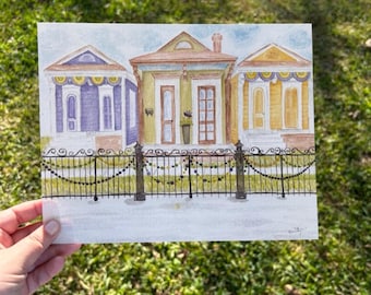 Mardi Gras Shotgun House Watercolor Print, New Orleans Art, Louisiana Home Decor