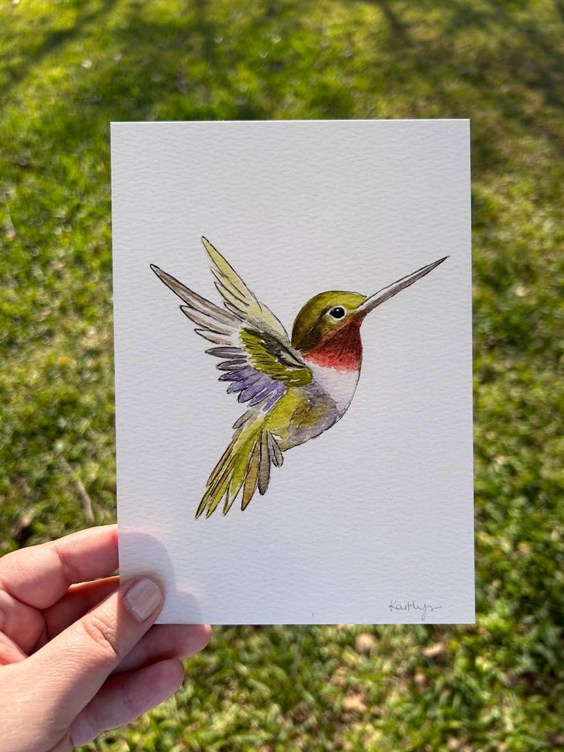 Hummingbird Watercolor Art, Bird Illustration image 1