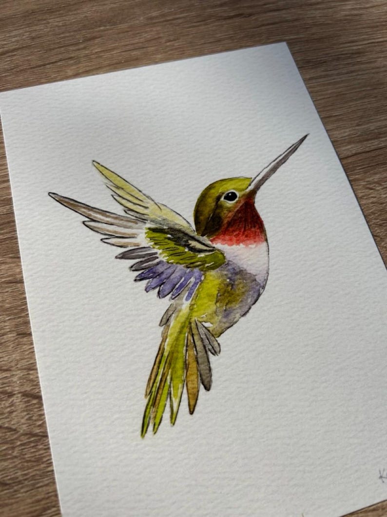 Hummingbird Watercolor Art, Bird Illustration image 3