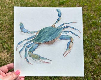 Blue Crab Watercolor Print, Coastal Kitchen Art, Whimsical Seafood Lover Gift
