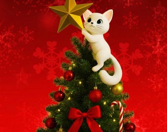 Adorno navideño para árbol de Navidad con forma de gato maullando (impresión 3D)