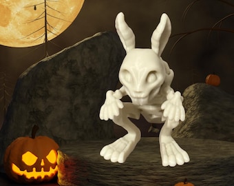 Figura de conejo esqueleto – Criatura en miniatura articulada, decoración fantástica estilo hueso